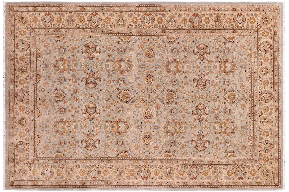 handmade Traditional Lahore Lt. Blue Tan Hand Knotted RECTANGLE 100% WOOL area rug 6' x 9'
