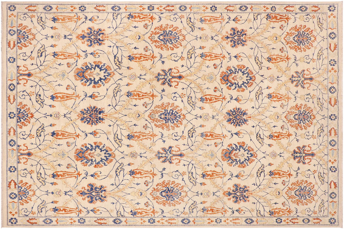 9x11 hand knotted modern wool rug in beige and blue - Chic Guillerm