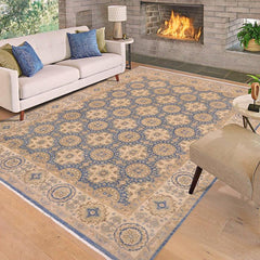 handmade Transitional Kafkaz Lt. Blue Beige Hand Knotted RECTANGLE 100% WOOL area rug 9 x 12