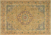 handmade Vintage Hand Painte Tan Gray Hand Knotted RECTANGLE 100% WOOL area rug 9' x 13'