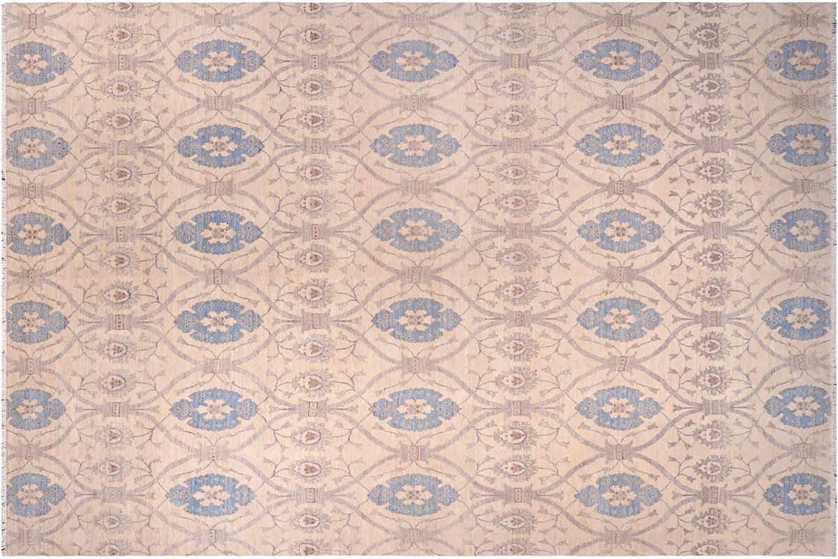 12x15 hand knotted modern wool rug in ivory and blue - Eclectic Israel