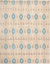 handmade Modern Kafkaz Ivory Blue Hand Knotted RECTANGLE 100% WOOL area rug 12 x 15