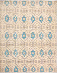 handmade Modern Kafkaz Ivory Blue Hand Knotted RECTANGLE 100% WOOL area rug 12 x 15