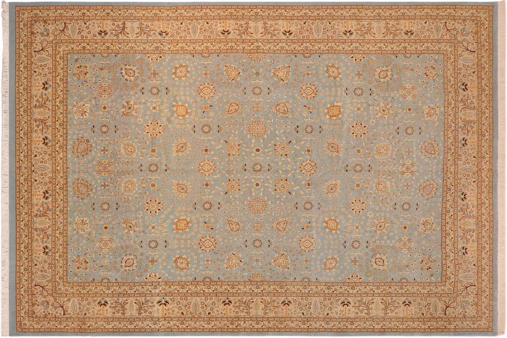 handmade Transitional Design Blue Tan Hand Knotted RECTANGLE 100% WOOL area rug 10' x 14'