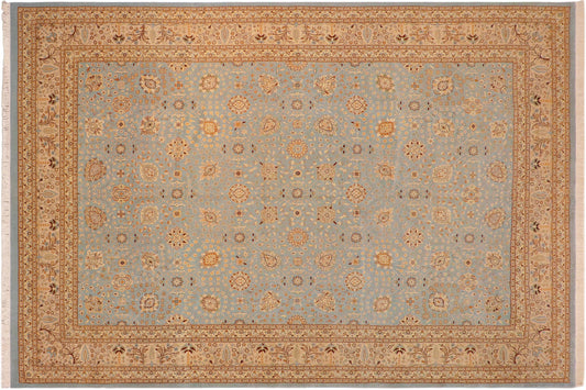 handmade Transitional Design Blue Tan Hand Knotted RECTANGLE 100% WOOL area rug 10' x 14'