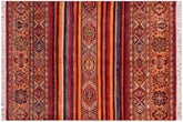 handmade Geometric Kurjean Blue Gold Hand Knotted RECTANGLE 100% WOOL area rug 5x7