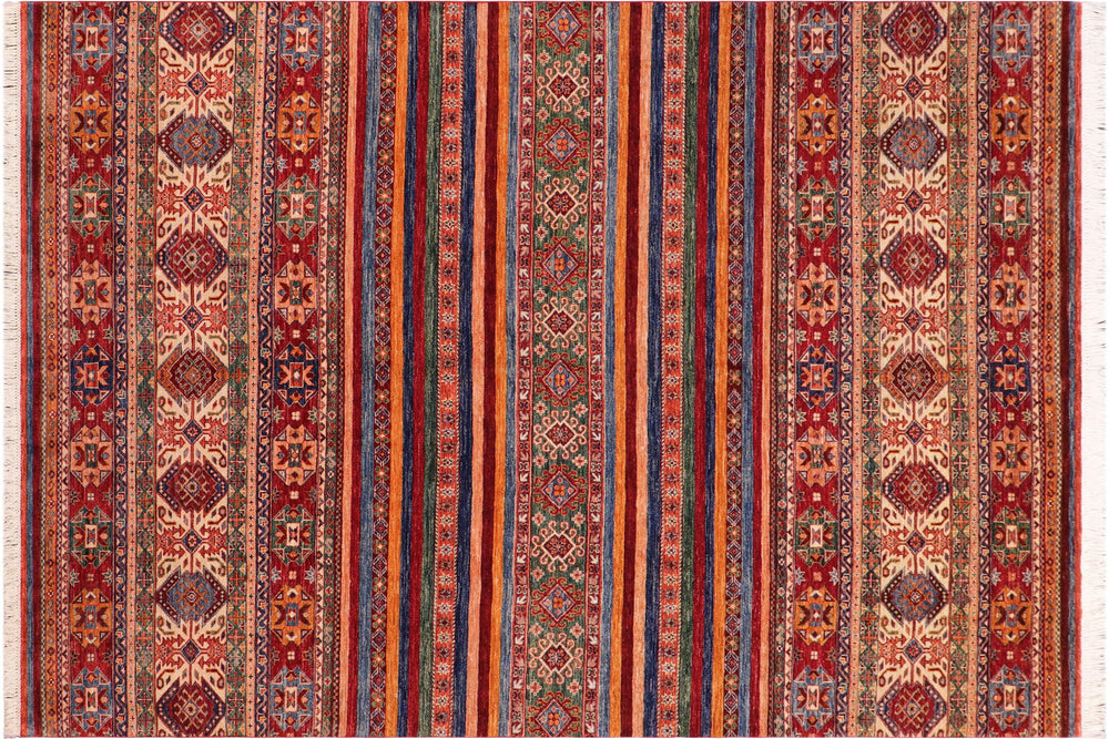 handmade Geometric Kurjean Rust Blue Hand Knotted RECTANGLE 100% WOOL area rug 6x10