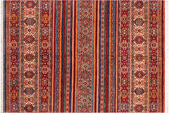 handmade Geometric Kurjean Rust Blue Hand Knotted RECTANGLE 100% WOOL area rug 6x10