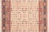 handmade Geometric Kurjean Beige Blue Hand Knotted RECTANGLE 100% WOOL area rug 6x9