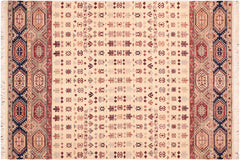 handmade Geometric Kurjean Beige Blue Hand Knotted RECTANGLE 100% WOOL area rug 6x9