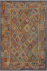 Flat Weave Kilim Antique Navaho Vintage handmade Geometric Kilim Blue Beige Hand-Woven Rectangle 100% Wool Area Rug 7x10