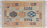 handmade Geometric Kilim Gray Blue Hand-Woven RECTANGLE 100% WOOL area rug 3' x 5'