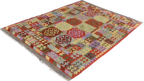 handmade Geometric Kilim Blue Gray Hand-Woven RECTANGLE 100% WOOL area rug 5 x 7