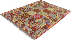 Flat Weave Kilim Antique Navaho Vintage handmade Geometric Kilim Blue Gray Hand-Woven Rectangle 100% Wool Area Rug 5x7