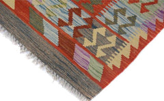 Flat Weave Kilim Antique Navaho Vintage handmade Geometric Kilim Blue Gray Hand-Woven Rectangle 100% Wool Area Rug 5x7