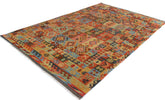 handmade Geometric Kilim Gray Blue Hand-Woven RECTANGLE 100% WOOL area rug 7 x 10