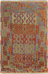 Flat Weave Kilim Antique Navaho Vintage handmade Geometric Kilim Gold Red Hand-Woven Rectangle 100% Wool Area Rug 6x9