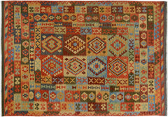 handmade Geometric Kilim Gray Rust Hand-Woven RECTANGLE 100% WOOL area rug 7 x 10
