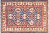 handmade Geometric Kazak Blue Ivory Hand Knotted RECTANGLE 100% WOOL area rug 6'X9'