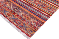handmade Geometric Kurjean Red Blue Hand Knotted RECTANGLE 100% WOOL area rug 6x8