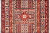handmade Geometric Kurjean Rust Blue Hand Knotted RECTANGLE 100% WOOL area rug 6x8