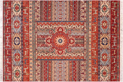 handmade Geometric Kurjean Rust Blue Hand Knotted RECTANGLE 100% WOOL area rug 6x8