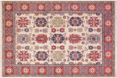 handmade Geometric Kazak Ivory Red Hand Knotted RECTANGLE 100% WOOL area rug 5x8