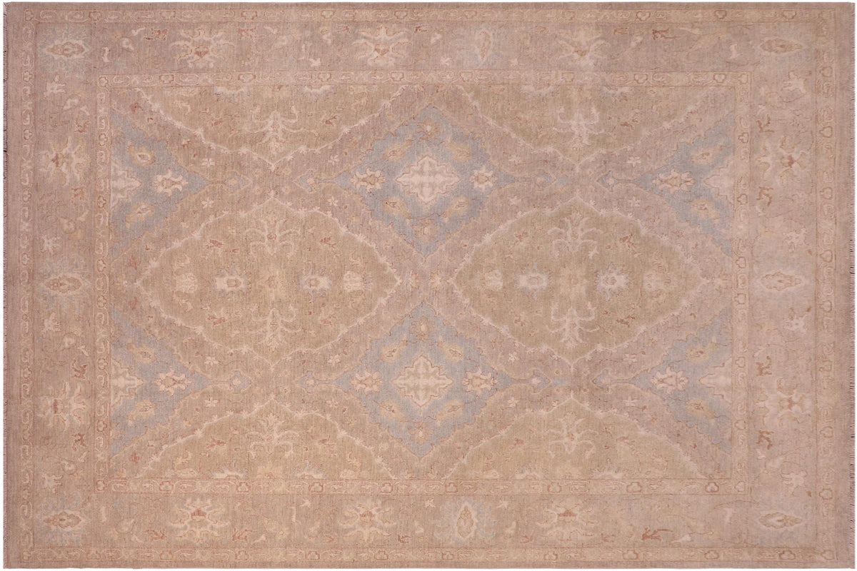 8x10 hand knotted transitional wool rug in green and gray - Chic Beau Green/ Gray