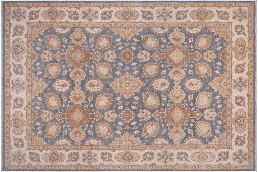 handmade Traditional Kafkaz Bluish Gray Beige Hand Knotted RECTANGLE 100% WOOL area rug 9' x 12'