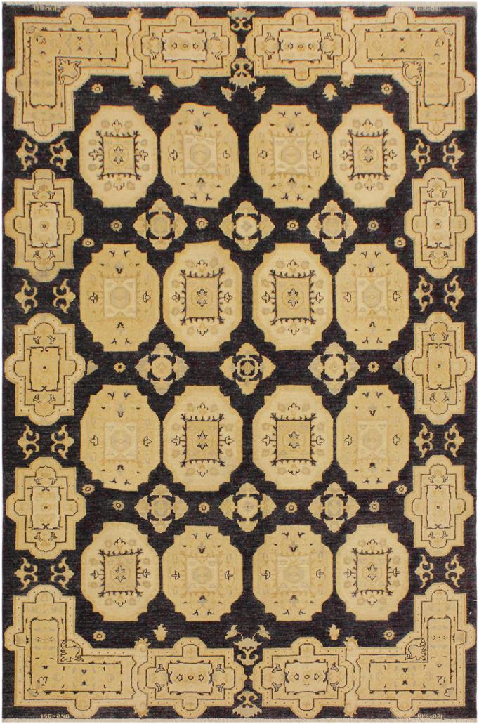 handmade Transitional Kafkaz Blue Tan Hand Knotted RECTANGLE 100% WOOL area rug 5 x 8