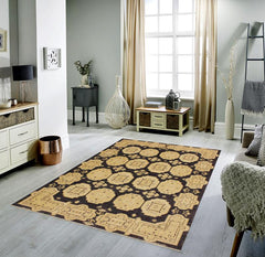 handmade Transitional Kafkaz Blue Tan Hand Knotted RECTANGLE 100% WOOL area rug 5 x 8