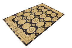 handmade Transitional Kafkaz Blue Tan Hand Knotted RECTANGLE 100% WOOL area rug 5 x 8