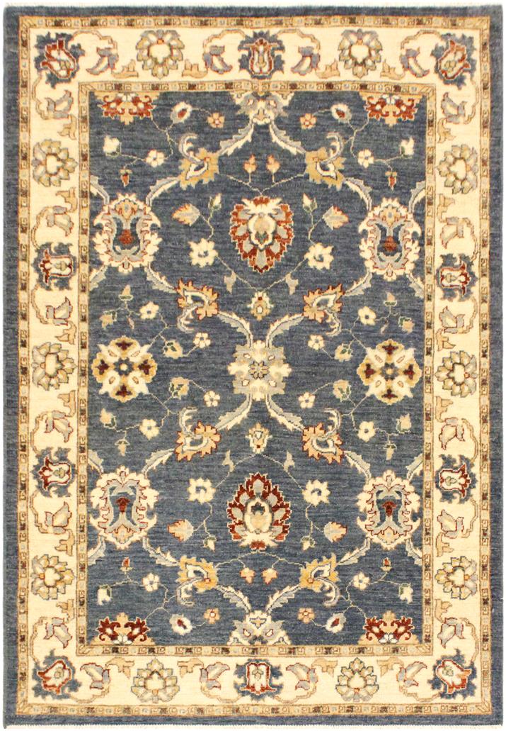 handmade Transitional Kafkaz Blue Ivory Hand Knotted RECTANGLE 100% WOOL area rug 4 x 6