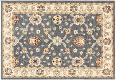 handmade Traditional Kafkaz Blue Ivory Hand Knotted RECTANGLE 100% WOOL area rug 4x6