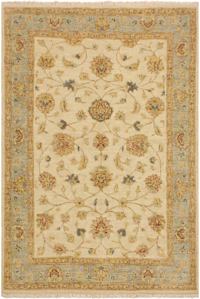 handmade Traditional Kafkaz Ivory Blue Hand Knotted RECTANGLE 100% WOOL area rug 4 x 6
