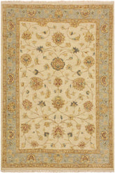 handmade Traditional Kafkaz Ivory Blue Hand Knotted RECTANGLE 100% WOOL area rug 4 x 6