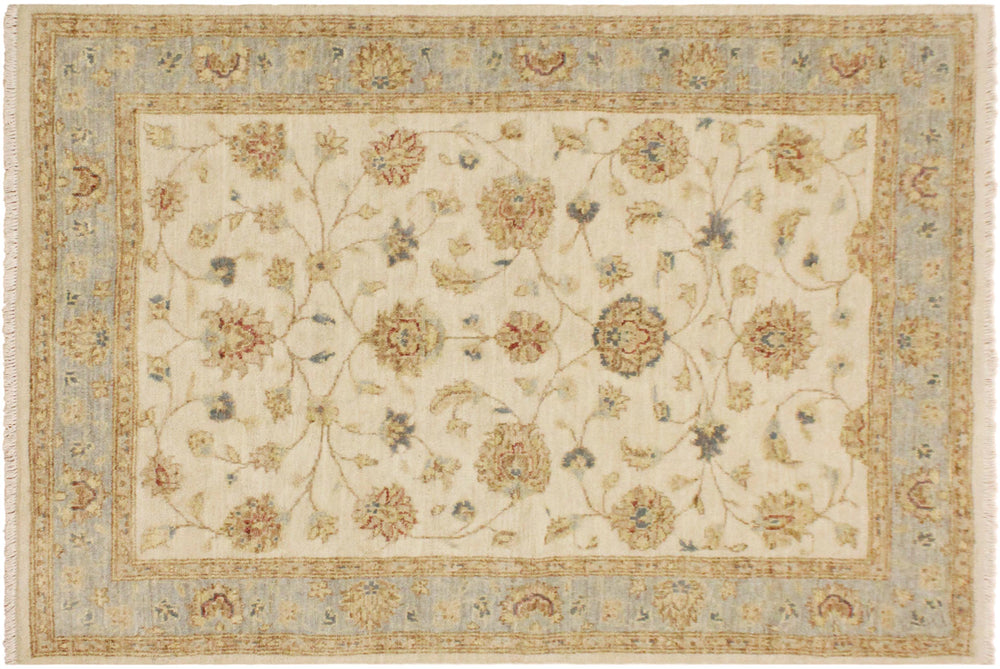 handmade Traditional Kafkaz Ivory Blue Hand Knotted RECTANGLE 100% WOOL area rug 4x6