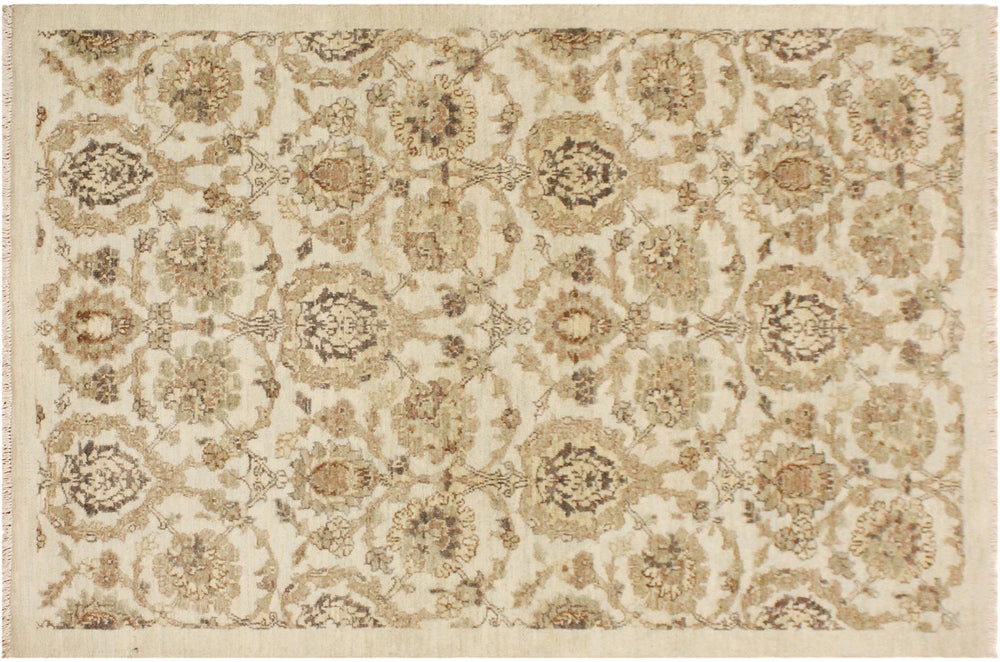handmade Modern Kafkaz Ivory Tan Hand Knotted RECTANGLE 100% WOOL area rug 4' x 6'