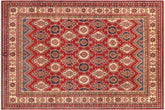 handmade Geometric Kazak Red Beige Hand Knotted RECTANGLE 100% WOOL area rug 9' x 12'
