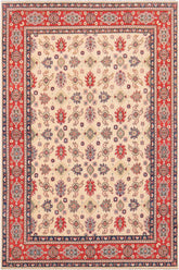 handmade Geometric Kazak Beige Red Hand Knotted RECTANGLE 100% WOOL area rug 9' x 12'