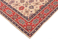 handmade Geometric Kazak Beige Red Hand Knotted RECTANGLE 100% WOOL area rug 9'X12'