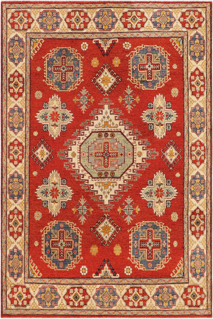 handmade Geometric Kazak Rust Beige Hand Knotted RECTANGLE 100% WOOL area rug 8' x 10'
