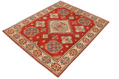 handmade Geometric Kazak Rust Beige Hand Knotted RECTANGLE 100% WOOL area rug 8' x 10'