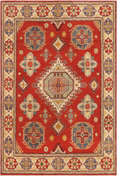 handmade Geometric Kazak Rust Beige Hand Knotted RECTANGLE 100% WOOL area rug 8' x 10'