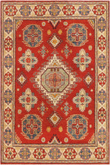 handmade Geometric Kazak Rust Beige Hand Knotted RECTANGLE 100% WOOL area rug 8' x 10'