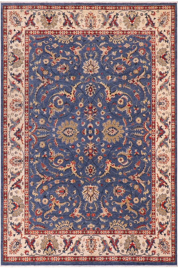 handmade Traditional Kafkaz Blue Ivory Hand Knotted RECTANGLE 100% WOOL area rug 8 x 10