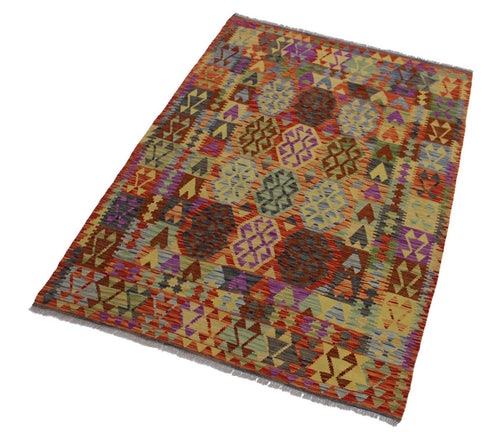 handmade Geometric Kilim Blue Rust Hand-Woven RECTANGLE 100% WOOL area rug 5 x 7