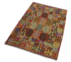 Flat Weave Kilim Antique Navaho Vintage handmade Geometric Kilim Blue Rust Hand-Woven Rectangle 100% Wool Area Rug 5x7