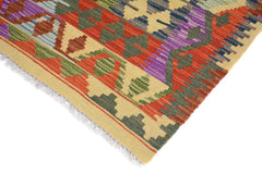Flat Weave Kilim Antique Navaho Vintage handmade Geometric Kilim Red Green Hand-Woven Rectangle 100% Wool Area Rug 7x10