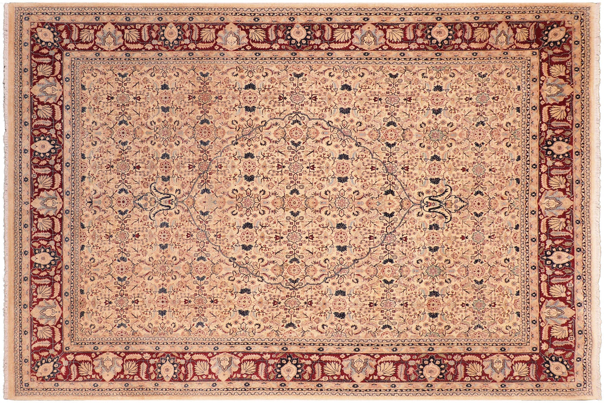 8x10 hand knotted Vegetable Dyed wool rug in beige and red - Tabriz Pearl